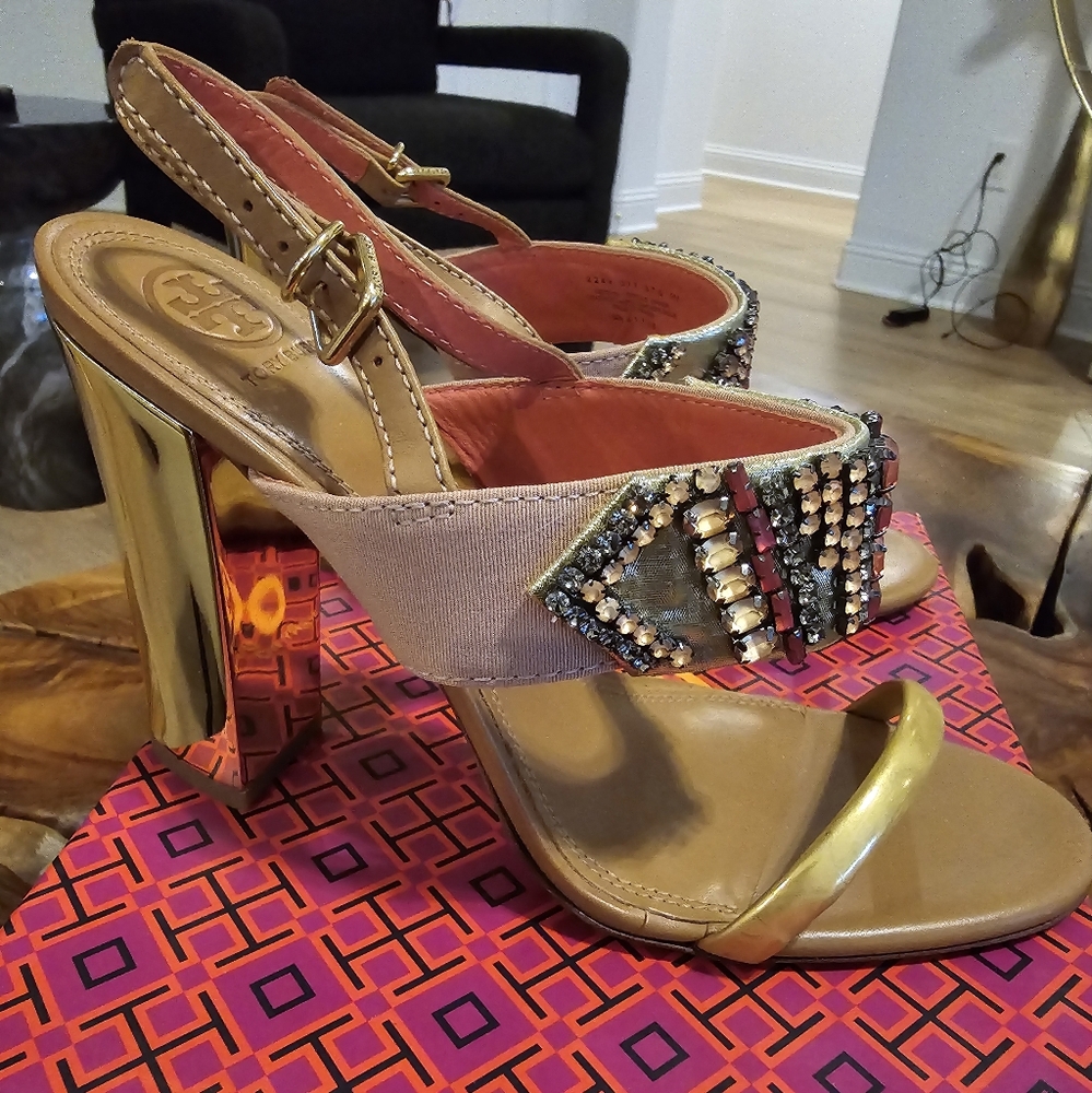 Toryburch jeweled sandal heel